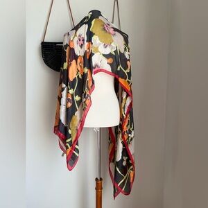 Vintage KENZO PARIS Silk Floral Scarf/Wrap, 35"x 34.5"